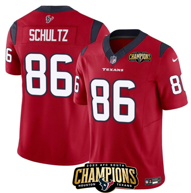 Men's Houston Texans #86 Dalton Schultz Red 2023 F.U.S.E. AFC South Champions Patch Vapor Untouchable Limited Football Stitched Jersey